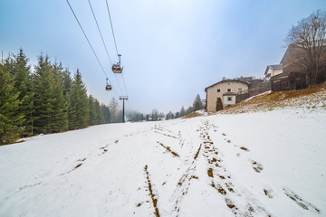 mountain view of snowy pathway