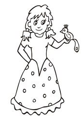 Dolly and parrot. Coloring book for children. Vector icon.