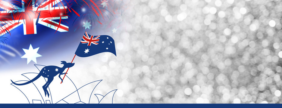 Australia day design of kangaroo and flag with firework