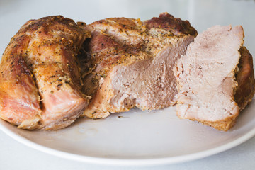 Tasty sliced cold boiled pork.