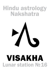 Astrology Alphabet: Hindu nakshatra VISAKHA (Lunar station No.16). Hieroglyphics character sign (single symbol).