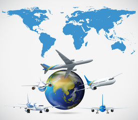 Fototapeta premium Many airplanes flying around the world