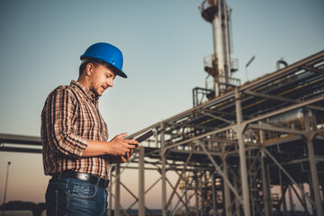 Man using tablet at factory