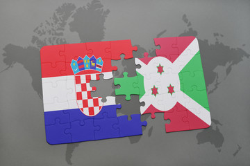puzzle with the national flag of croatia and burundi on a world map