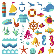 Obraz premium Nautical and marine icons.