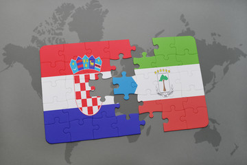 puzzle with the national flag of croatia and equatorial guinea on a world map