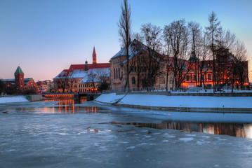 Wieczorny Wrocław zimą