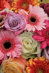 Gerberas and roses in bridal bouquet