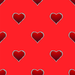 Seamless Hearts Pattern Isolated on Red Background. Valentines Day Banner