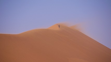 Fototapeta na wymiar Walking on top of the sand dune of Big Daddy in Namib-Naukluft National Park, Namibia