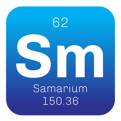 Samarium, chemical element. Part of the lanthanide series. Colored icon with atomic number and atomic weight. Chemical element of periodic table. 