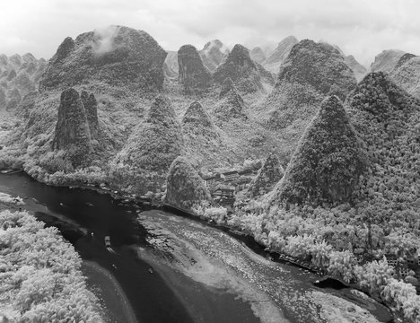 View Of The Beautiful Mountains From The Hill In The Town Of Hingping - China (shot In The Far Infrared Region Of The Spectrum)