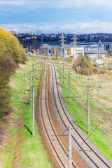 Top view of a railway tray in a suburbs