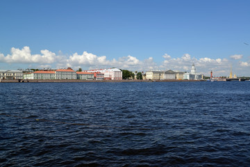 View of Universitetskaya Embankment and Big Neva in the summer a