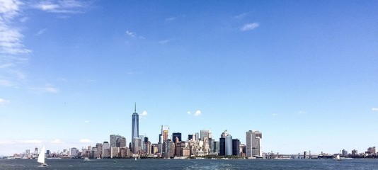 Building od Manhattan with blue sky in summer, New York