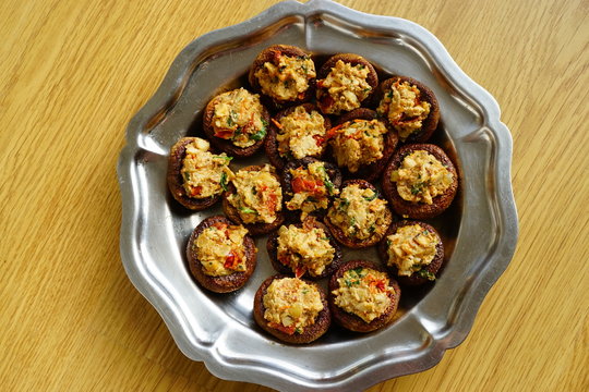 Platter Of Stuffed Mushroom Caps With Vegan Stuffing