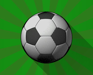 Obraz premium Engraving soccer ball on shining grenn BG