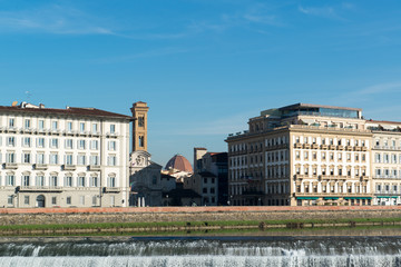 Arno river weir in Florence, Italy