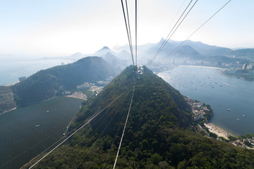 View from inside the cable car cab of sugar bread in Rio de Janeiro