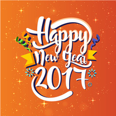 Modern Happy New Year 2017 Celebration Card, Suitable for Invitation, Web Banner, Social Media, and New Year Related Occasion