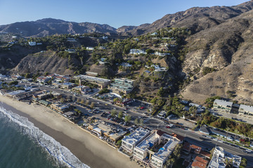 Aerial of Pacific Coast Highway in Malibu California