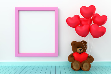 Teddy bear holding balloon heart sharp