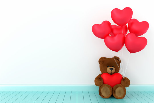 Teddy Bear Holding Balloon Heart Sharp