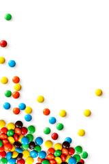 Cascading, bouncing coated chocolate candies