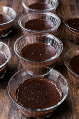 Homemade Chocolate Puddings in glass cups.