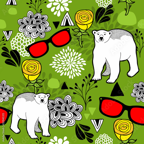 "Polar bears and floral elements." Stock image and royaltyfree vector files on