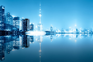 Shanghai skyline on the Huangpu River at night,China