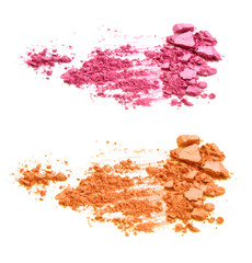 Pink and orange crushed eyeshadows isolated on white background