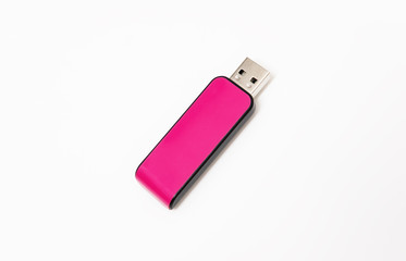 Close up USB data storage flash drive, isolated on white background