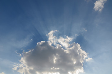Blue sky with clouds and sun sunbeam