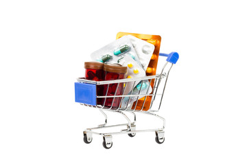 Medicine drug and pill in shopping cart