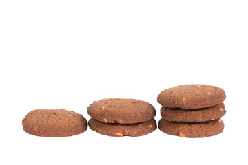 Chocolate cashew nut butter cookies stack isolated on white back