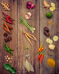 Various of Thai food Cooking ingredients and spice red curry pas