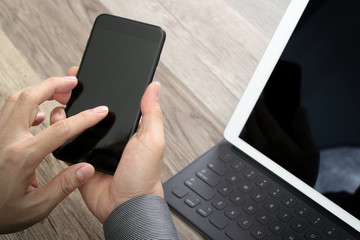 Hand using mobile payments online shopping,omni channel,icon cus