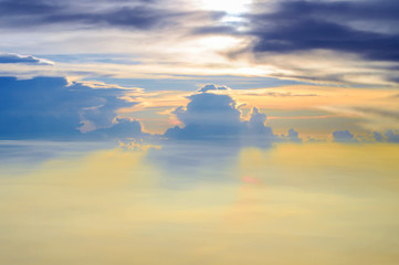 View of sunset sky from the airplane window.
