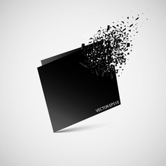 Black square on white background, disintegration . Abstract black explosion. Geometric background. Vector illustration.