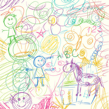 Colored pencils scribbles made by a little kid