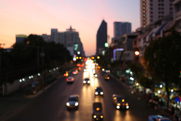 Fototapeta na wymiar Street lights after sunset at Bangkok midtown, Bokeh background 