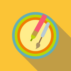 Pencil and brush icon. Flat illustration of pencil and brush vector icon for web
