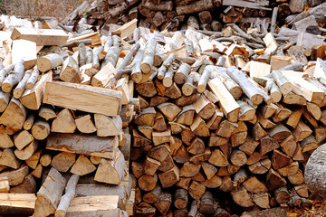 Stack of firewood, closeup
