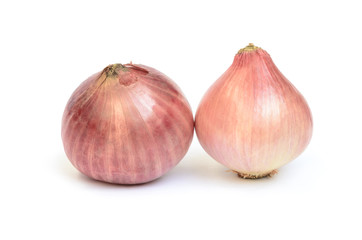 Two onions isolated on white background