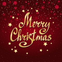 Merry Christmas calligraphic lettering with stars. Vector card