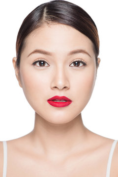 Amazing asian woman portrait retro make up red lips with perfect