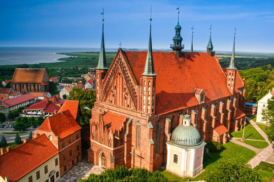 Frombork panorama.in the foreground cathedral, place where Nicolaus Copernicus was buried.  Poland.