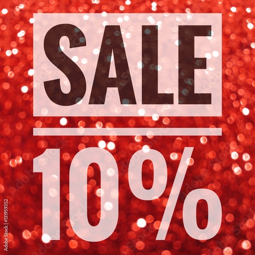 "Sale ten percent off sign on red glitter background" Stock photo and