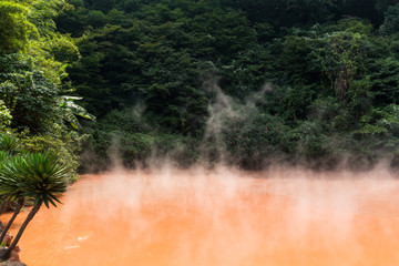 Blood pond hotsprings in Beppu of Japan